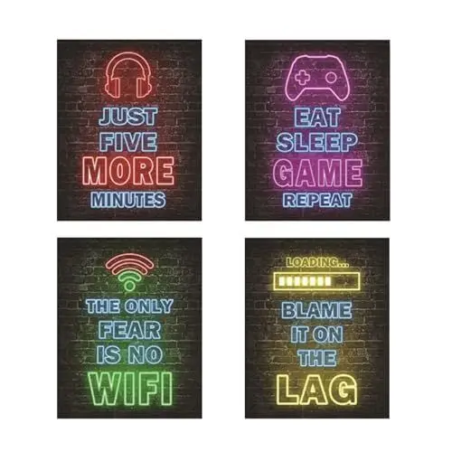 Produktbild: AIYONG 4 Stück Gaming Zimmer Deko Bilder, Poster Wand für Gamer Jugendzimmer, Neon Wandbild, Kunstdruck Wandbilder, Gamepad Gaming Deko Design, Wandbilder für Playstation Zimmer Schlafzimmer Deko