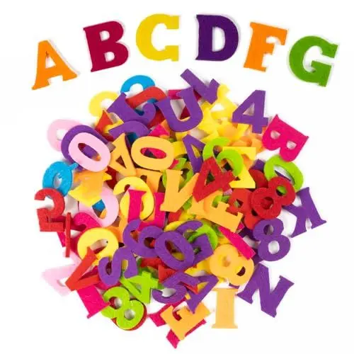 Produktbild: AIYONG 100 Stück Filz-Buchstaben Buchstaben Zahlen Aufkleber, Alphabet Einschulung Deko, Schulkind Kinder Schulanfang, Geeignet für Schultaschen DIY Basteln, Schriftzüge und als Dekoration