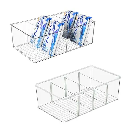 Produktbild: AIYULONG 2er Set Kühlschrank Organizer mit 4 Fächern, BPA-Freie Küche Stapelbarer Lebensmittel aufbewahrungsbox für Schrank,Schubladen,Gewürz - Küchen Organizer