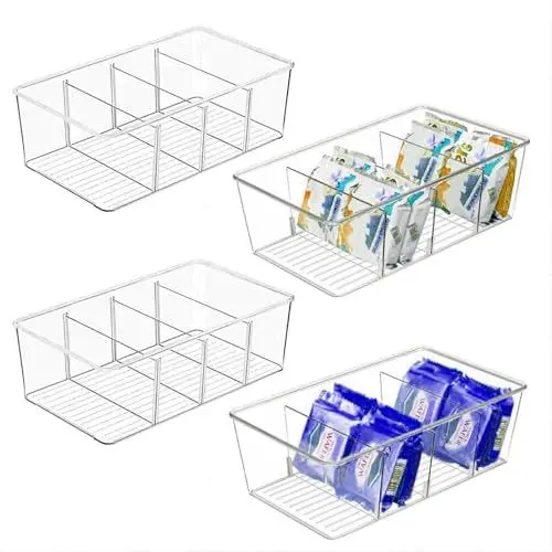 Produktbild: AIYULONG 4er Set Kühlschrank Organizer mit 4 Fächern, BPA-Freie Küche Stapelbarer Lebensmittel aufbewahrungsbox für Schrank,Schubladen,Gewürz - Küchen Organizer