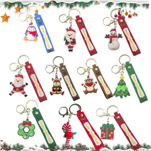Produktbild: AIZHAZHA 10 Stück Schlüsselanhänger Weihnachten, Schlüsselanhänger Weihnachtsbaum Weihnachtsmann, Weihnachts Anhänger Deko, Party Mitgebsel Geschenke weihnachtsgeschenke kleinigkeiten kinder