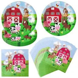 Produktbild: AIZHAZHA 40pcs Geburtstag Geschirr, Kinder Party Dekoration Teller, Geburtstagsfeier Deko für Kindergeburtstag Partybedarf 20 7-Zoll-Teller + 20 Papiertücher (Kühe auf dem Bauernhof)