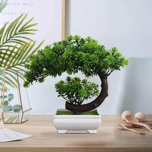 Produktbild: Aizhazha Künstlicher Bonsai Baum, 25x22 cm Bonsai Baum Künstlich, Kunstpflanze, Fake Plant Deko, Plastik Pflanze Kunstbaum, Artificial Plants, Plastikpflanzen für Wohnzimmer, Büro, Zimmer Deko