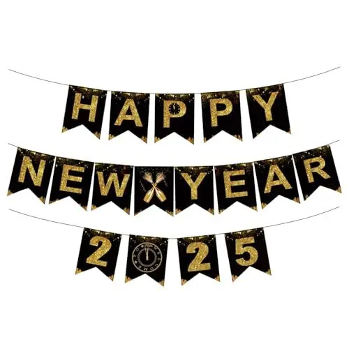 Produktbild: AIZHAZHA Silvester Deko 2025 Silvester Happy New Year 2025 Silvester Deko 2025 Party Set Silvester Party Dekoration Silvester Party Dekorationen, Silvester Deko Gold Deko Silvester Party, Silvester