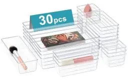 Produktbild: AJOXEL Schubladen Organizer, 30 Stück Schminktisch Organizer für Schublade mit 4 Größen, Schreibtisch Schubladen Ordnungssystem, Kunststoff Makeup Organizers, für Kosmetik,Küche, Badezimmer, Büro