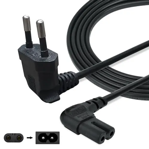 Produktbild: AJTECH® 5M Samsung TV Netzkabel - Zertifiziertes AC Stromkabel 2 Polig - 90Grad C7 IEC Kabel Eurostecker Winkel - Kompatibel PS5 Power Cable PS4 Slim Xbox Series LG Fernseher Drucker Euro Kabel - 5M