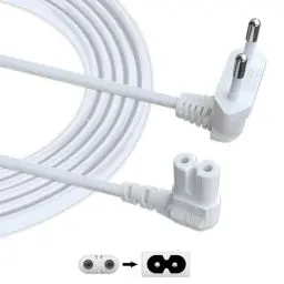 Produktbild: AJTECH® 5M Stromkabel TV - Zertifiziertes AC Netzkabel 2 Polig 90Grad C7 IEC Kabel Eurostecker Winkel - Kompatibel Samsung LG TV LED PS4 Slim Xbox Series S Drucker Nähmaschine PS5 Power Cable - weiß