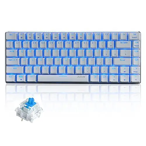 Produktbild: AK33 USB-Kabelgebundene Mechanische Gaming-Tastatur, 80% Blaue Schalter Keyboard mit Blaue-LED-Hintergrundbeleuchtung, 82 Tasten Anti-Ghosting-Metallpanel für PC, Mac und Laptop-Weiß