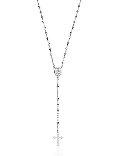 Produktbild: AKA Gioielli® - 925 Silber Rosenkranz Halskette mit Jungfrau Maria und Kreuz anhänger für damen