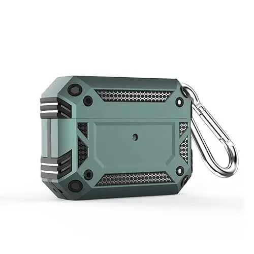 Produktbild: AKABEILA Hülle Kompatibel mit AirPods Pro Hülle mit Karabiner 2 in 1 Hybrid Schutzhülle in Militärqualität Air Pod Pro 2019 Unterstützt Kabelloses Aufladen Front LED Sichtbar