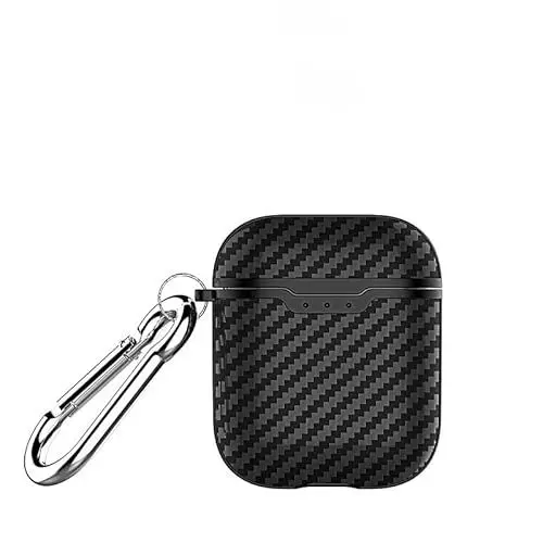 Produktbild: AKABEILA Hülle für AirPods 2 2019 & AirPods 1 2016 Case Cover mit Karabiner TPU Schutzhülle Kohlefaser Textur Stoßfest Robuste Hülle Ladehülle Front LED Sichtbar