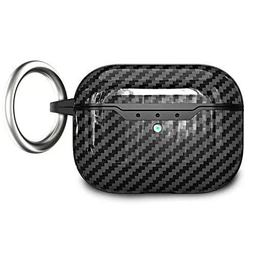 Produktbild: AKABEILA Hülle für AirPods Pro 2 2022 Case Cover mit Karabiner TPU Schutzhülle Kohlefaser Textur Stoßfest Robuste Hülle Ladehülle Front LED Sichtbar