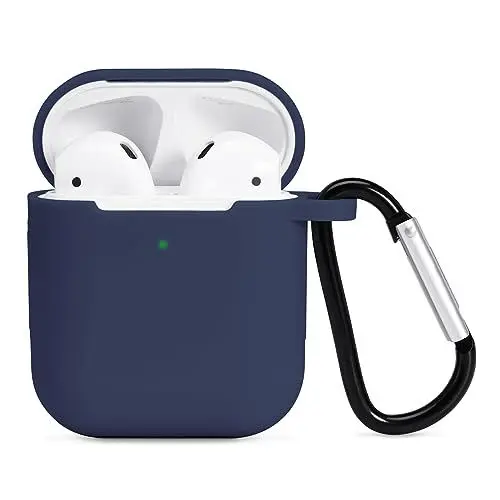 Produktbild: AKABEILA Hülle für Apple AirPods 2 & 1 Case Silikon Schutzhülle (Front LED Sichtbar & Kabelloses Laden) Flüssiges Silikon Gehäuseabdeckung Air Pods Schutz Hüllen Karabiner, Blau