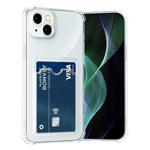 Produktbild: AKABEILA Hülle für iPhone 13 Schutzhülle mit Kartenfach Transparent Silikon TPU Handyhülle Dünn Weiche Stoßfest Flexibel Handy Tasche Bumper Brieftasche Case Cover 6.1