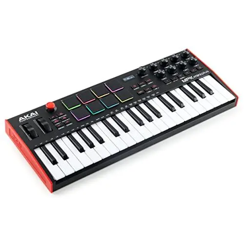 Produktbild: Akai Professional MPK Mini Plus - 37-Tasten USB MIDI Keyboard Controller mit 8 MPC Pads, Sequencer, MIDI/CV/Gate I/O, Musikproduktionssoftware und Native Instruments Sound Package