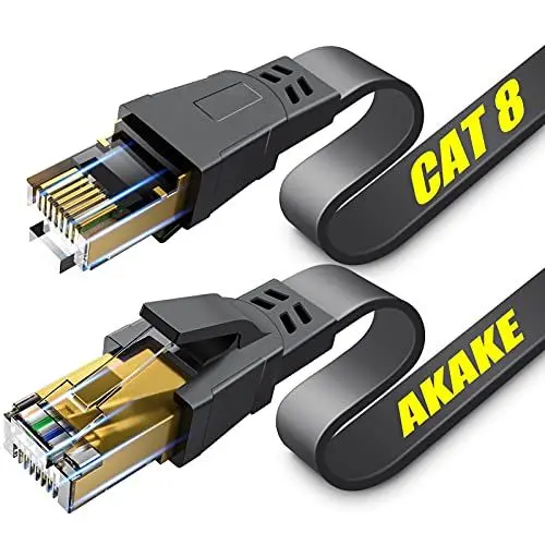 Produktbild: Akake Cat 8 Ethernet-Kabel, 18M Hochleistungs-Hochgeschwindigkeits-Flach-Internet-Netzwerkkabel, Professionelles LAN-Kabel, Abgeschirmt in der Wand, Indoor & Outdoor