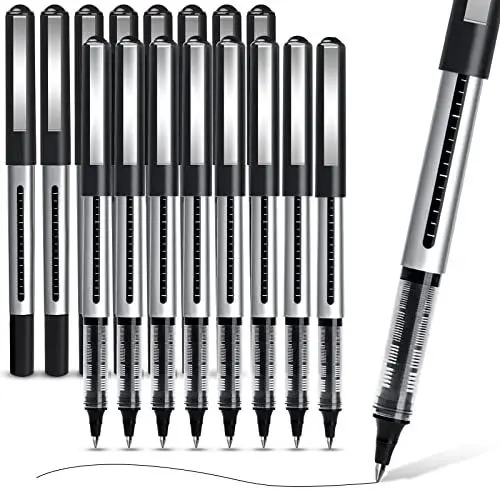 Produktbild: AKARUED Tintenroller Stifte Schwarz- 16 Stück Flüssigtinte Rollerball Stift, 0,5mm Schnelltrocknende Kugelschreiber Gelstifte für Schreiben, Journaling, Notizbuch, Bürobedarf für Schule und Geschäft
