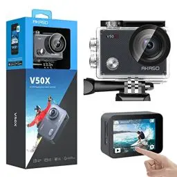 Produktbild: AKASO Action Cam 4K30FPS 20MP WiFi Unterwasserkamera 40M EIS Anti-Shake Action Kamera 4X Zoom mit Touchscreen, Fernbedienung, Sportkamera Wasserdicht Gehäuse,Helmzubehör-Kit V50X