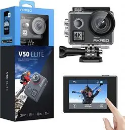 Produktbild: AKASO Action Cam 4K60FPS 40M Unterwasserkamera 20MP WiFi Action Kamera mit Touchscreen EIS mit 8X Zoom Sprachsteuerung Fernbedienung Zubehör Kit Sportkamera (V50 Elite)