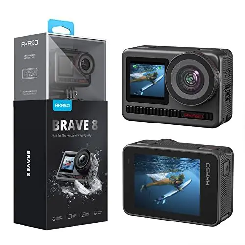 Produktbild: AKASO Action Cam 4K60FPS 48MP WiFi Unterwasserkamera mit SuperSmooth Stabilisierung, Touchscreen, 150° Weitwinkel, 60M Wasserdicht Kamera mit 8X Zoom, 16x Slo-mo, 2x1550mAh Akkus- Brave 8