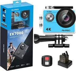 Produktbild: AKASO Action Cam EK7000 4K30FPS Action Kamera 170° Weitwinkel HD Unterwasserkamera 20MP WiFi wasserdichte Sport Kamera 2 Zoll LCD Bildschirm mit 2 Batterien (Blau)