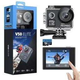 Produktbild: AKASO V50 Elite Action Cam,4K60FPS 20MP Unterwasserkamera mit 64GB U3 Speicherkarte WiFi mit Touchscreen EIS 40M Sportkamera 8X Zoom Sprachsteuerung Fernbedienung Zubehör Kit