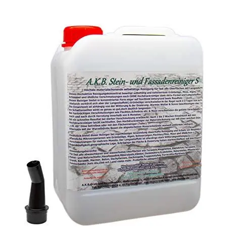 Produktbild: A.K.B. Steinreiniger und Fassadenreiniger S Konzentrat bis 3000m², 1651(5L Kanister +0,5 div.Probereiniger) Dachreiniger, Grünbelagentferner (bedingt für Farbiges)