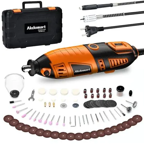 Produktbild: Akdomart Multifunktionswerkzeug, 200W Rotationswerkzeug, Rotary Tool Set con 135 Zubehör, 6 Einstellbare Geschwindigkeiten, 8000-35000RPM, für Gravur, Bohren, Schneiden, Schleifen, Gravieren