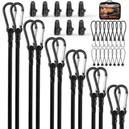 Produktbild: Akicderu Expander mit Haken, 36 Stück Spanngummi mit Haken Set inkl. Expander mit Karabiner, Vielseitiger Gummispanner mit Haken, Gummibänder mit Haken