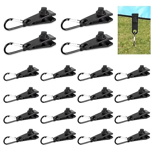 Produktbild: Akicderu Planenclips, 20 Stück Planenklammern Set, 20 Verriegelungsgriff Clips mit 20 Karabinerhaken, Upgrade Multifunktion Planenbefestigung für Boots Zeltplane, Markisen Pavillon, Pool Planen