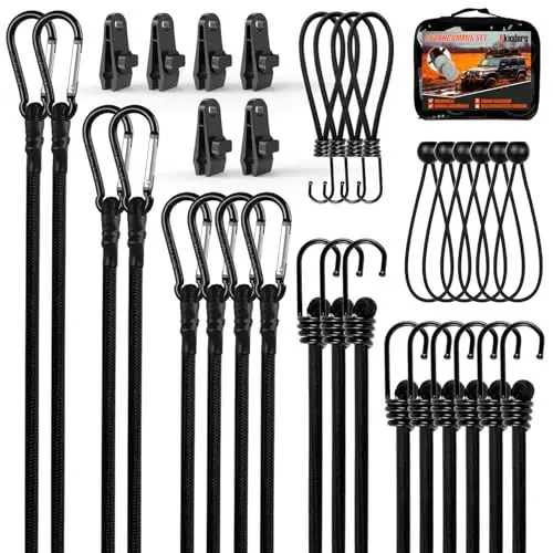 Produktbild: Akicderu Spanngummi mit Haken, 35 Stück Expander mit Haken Set inkl. Expander mit Karabiner, Vielseitiger Gummispanner mit Haken