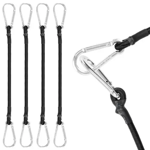 Produktbild: Akicderu Spanngummi mit Karabiner, 100 cm Expander mit Karabinerhaken, 4 Stück Spanngurte mit Haken, Starker Gepäckspanner, Gummispanner mit Haken für Gepäck, Camping und vieles mehr