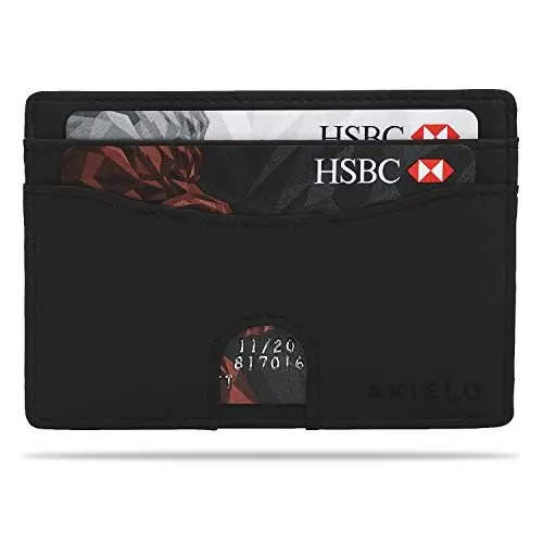 Produktbild: AKIELO Kartenetui mit RFID Schutz und Geschenkbox – Minimalistisch Herren Geldbörse – Kompakte und Schlanke Wallet (Echo - Schwarze Ausgabe)