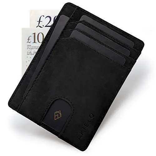 Produktbild: AKIELO Kartenetui mit RFID Schutz und Geschenkbox – Minimalistisch Herren Geldbörse – Ultradünne Wallet (Bravo - Schwarze Ausgabe)