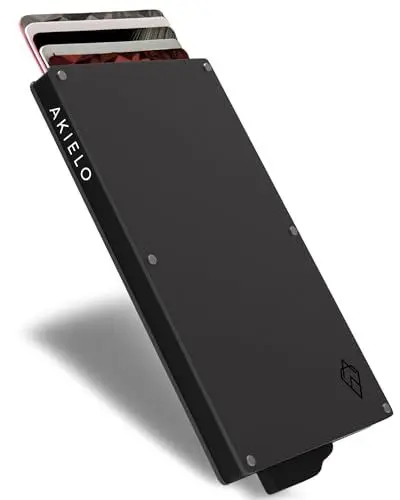 Produktbild: AKIELO Kartenetui mit RFID Schutz und Geschenkbox – Minimalistische Geldbörse Herren – Kompakte Wallet und Kontaktloser Kreditkartenschutz (Alpha - Titan Ausgabe)