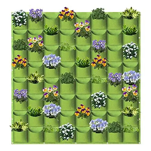 Produktbild: AkiiGer 64 Taschen Senkrechter Wandmontierter Pflanztasche, Vertikaler Hängender Pflanzgefäße, Wandmontierter Vertikal Pflanztaschen für Haus Office Balkon Garten Terrasse Dekoration(Grün)