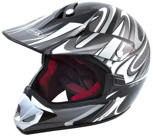 Produktbild: Akira Ishido Kids Motorradhelm Motocross/MX für Kinder, Schwarz Silber Dekor, Größe XL