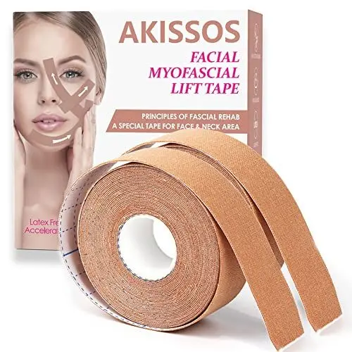 Produktbild: Akissos 2 Rollen Face Lift Tape Anti Wrinkle Patches Neck Lift Tape Frownie Forehead Nasolabial Folds Firming und Straffung der Haut 2.5cm*5m 2 Rollen