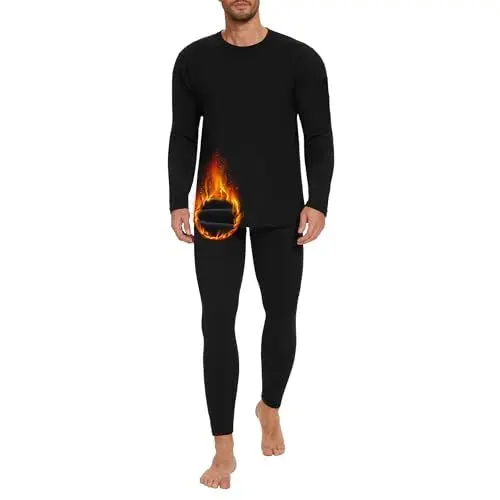 Produktbild: AKKQHH Thermounterwäsche Herren Skiunterwäsche Warm Thermo Unterwäsche Set Lange Unterhosen Männer Funktionsunterwäsche Weich Thermowäsche für Winter(Schwarz,XL)
