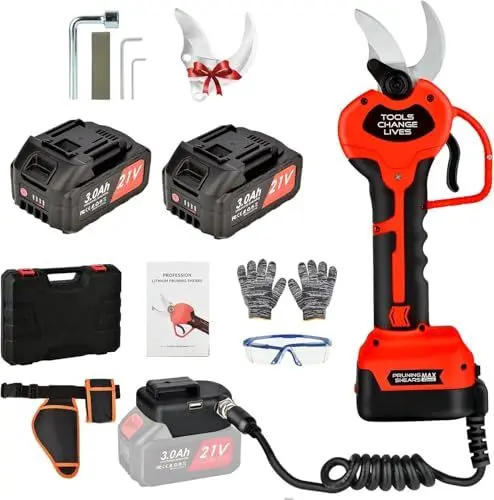 Produktbild: Akku Astschere mit 1.2 M Verlängerungskabel: 40mm Akku-gartenschere, 21V 2x3000mAH Akku Baumschere, für Olivenbäume, Weinberg, Gartenarbeit, Obstbäume