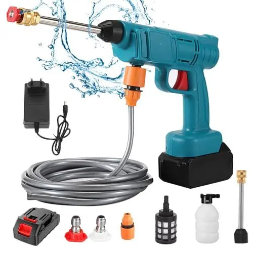 Produktbild: TGKYK 21V 30Bar Hochdruck Wasserpistole mit 6000mAh Akku und Zubehör, Tragbare Mobiler Hochdruckreiniger, Akku Dampfstrahler für Auto, Haus, Rasen, Terrassen
