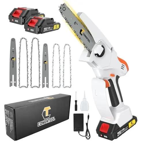Produktbild: Akku Kettensäge - 6-Zoll und 8-Zoll 2-in-1 Set, Mini Handkettensäge mit 2 Akkus und 2 gehärteten Legierungsketten, Tragbare Einhand-Elektrokettensäge für Baumzweige, Hof, Haushalt und Garten