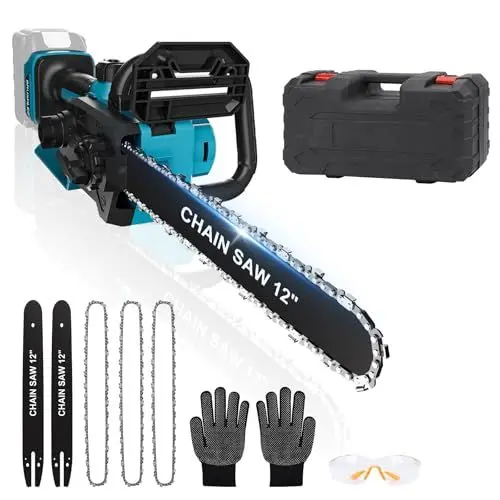 Produktbild: Akku Kettensäge kompatibel mit Makita 18V, 12 Zoll 30 cm Elektro-Kettensäge, Astsäge Kettensägen mit Sicherheitsschloss Automatischer Öler akkusäge Handkettensäge für Gartenscheren (Ohne akku)