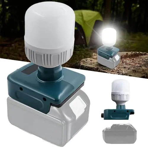Produktbild: Akku Lampe für Makita 18V Akku, Afenau 12W Arbeitsleuchte mit E27 Bulbs Einstellbares 350-1300LM, Tragbare Baustellenlampe, LED Baustrahler für 18V Akku, Baustrahler, Arbeitsbeleuchtung, LED Strahler