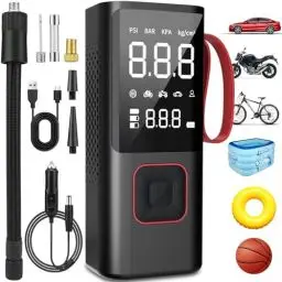 Produktbild: Akku Luftpumpe, 7500mAh Tragbarer Elektrische Luftpumpe, Akku Fahrradpumpe Akku Kompressor mit Digitale LCD-Bildschirm und Notbeleuchtung für Auto, Motorrad, Fahrrad, Bälle und Schwimmringe