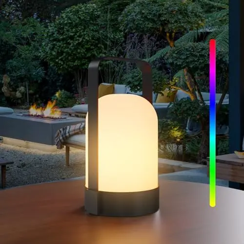 Produktbild: Akku Outdoor Lampe,Dimmbare 8 Farben &Warmweiß kabelloses led tischlampe akku mit Fernbedienung,Tragbare Wasserdichtes Akku Tischleuchte für Tisch Camping Terrasse Garten (Schwarz)