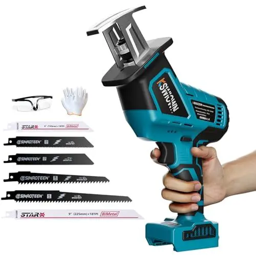 Produktbild: Akku Säbelsäge Kompatibel für Makita 18V, 0-3500 SPM, Hublänge 15 mm, 380W Bürstenlos Reciprosäge mit 6 Sägeblätter für PVC, Metallrohr, Holz (Ohne Akku)