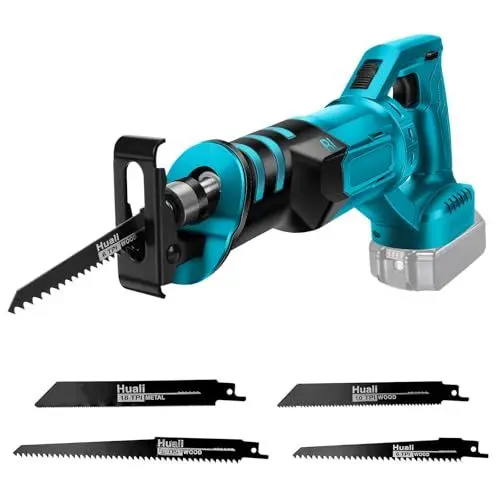 Produktbild: Akku Säbelsäge kompatibel mit Makita 18V-Akku, Elektrische Reciprosäge mit 4 Sägeblättern, Tragbare Akku Säge für Metall, Holz, PVC-Rohre schneiden, Baumschnitt (Bürstenloser Motor)