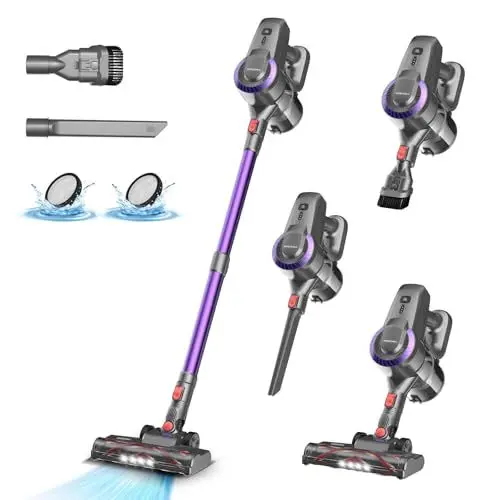 Produktbild: Akku Staubsauger, 25000Pa/175W/50Min Staubsauger Kabellos, Anti-Tangle-Bürste und Selbststehend, Ultraleichter Handstaubsauger akku vacuum cleaner Stielstaubsauger für Teppichen, Hartboden, Tierhaare