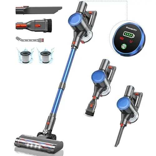 Produktbild: Akku Staubsauger 400W/30000Pa, Staubsauger Kabellos 45 Min, Ultra Leiser Akkustaubsauger, Ultraleichter Staubsauger mit Anti-Tangle-Bürste für Teppich/Hartböden/Tierhaare(2024 Energieklasse A++)
